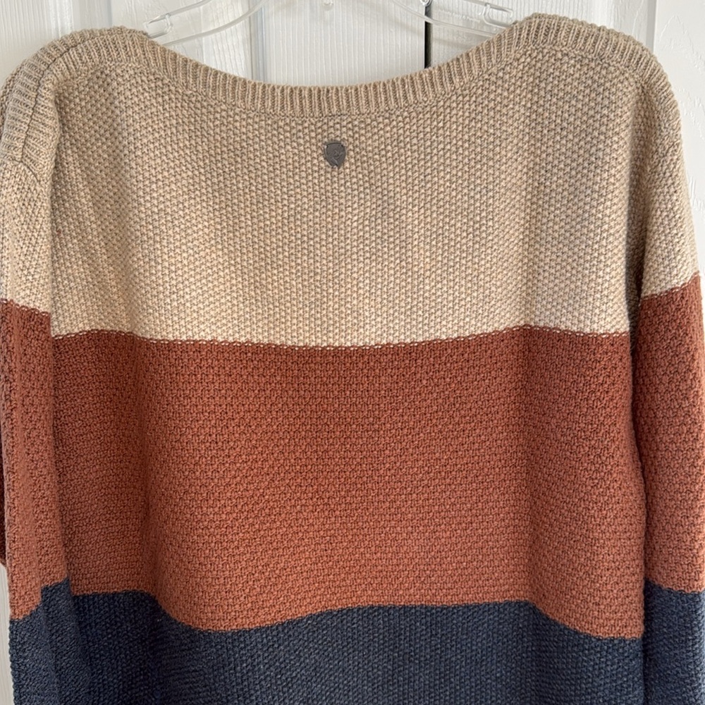 KUHL Bella Stripe Merino Wool Blend Knit Sweater-Blue/Brown/Tan- M - Picture 5 of 12